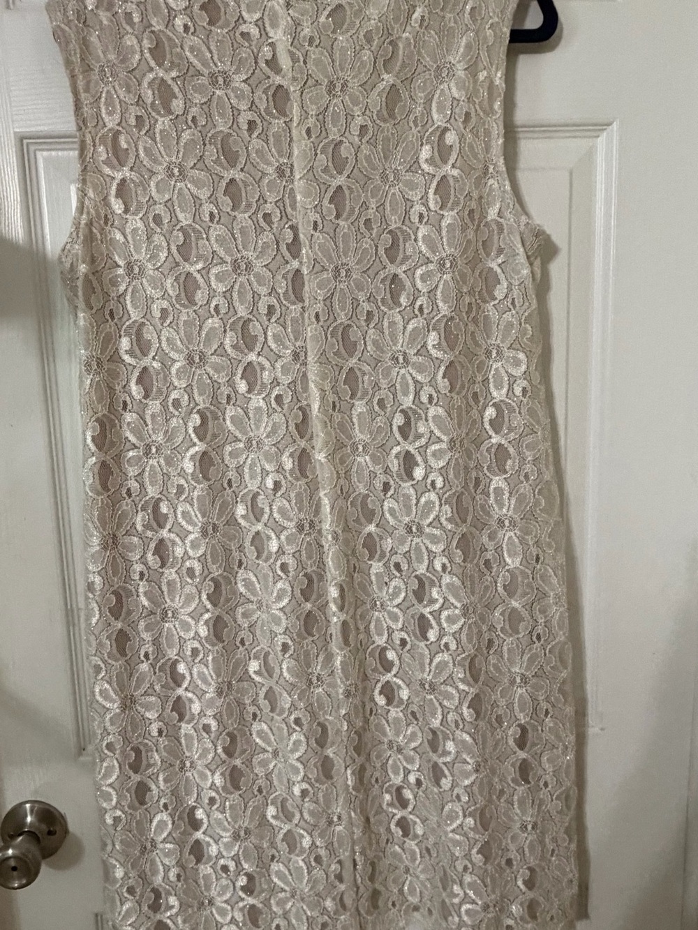 R&M Richards Cream Lace Midi Dress with Pearl Neckline - Picture 11 of 15